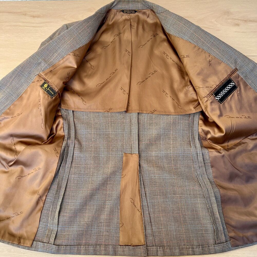 Vintage 80s Oscar de la Renta Men's 40R/Med 2-Piece Glen Plaid Vest & Blazer - Picture 7 of 16